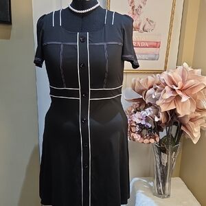 Nwot 2X VanGUARD ON BUTTONS Chic Black Button-Down Midi Dress STEACHY
